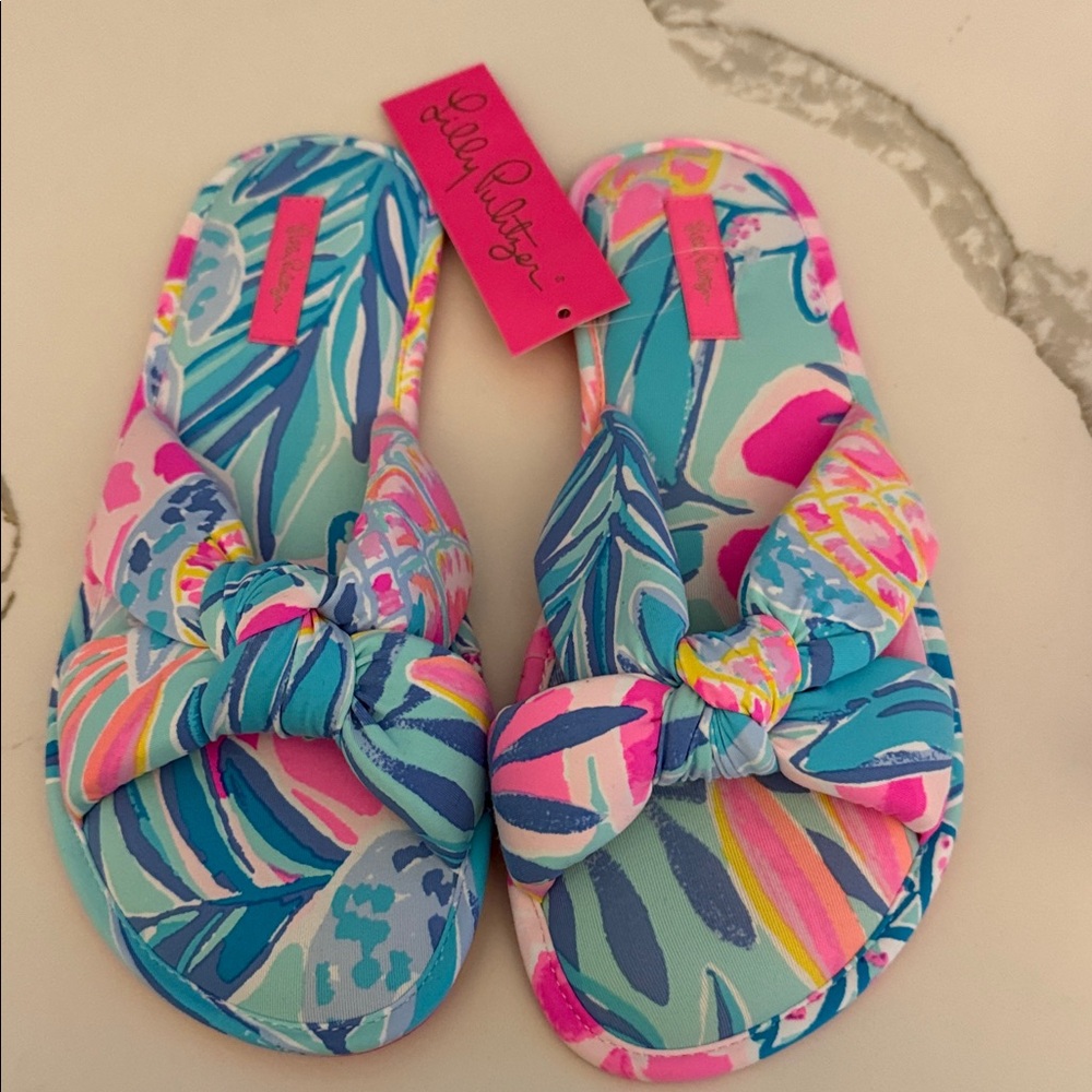 NWT Lilly Pulitzer Pink and Blue Slippers